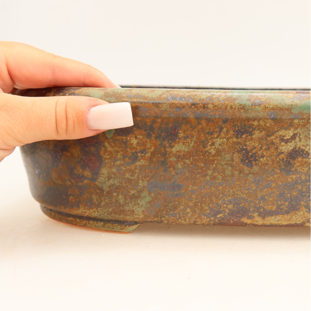Keramische bonsaipot 31,5 x 24 x 8 cm, kleur bruingroen