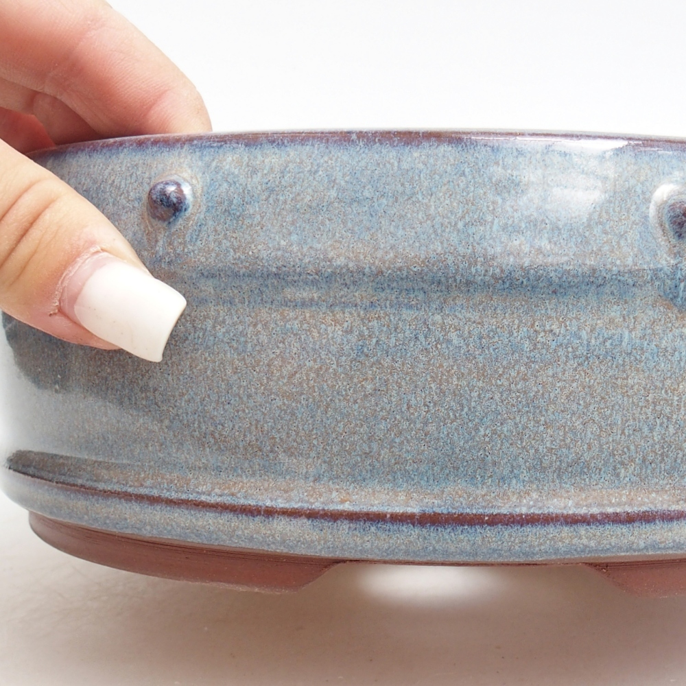 Bonsaischaal van keramiek 18,5 x 18,5 x 7 cm, kleur blauw