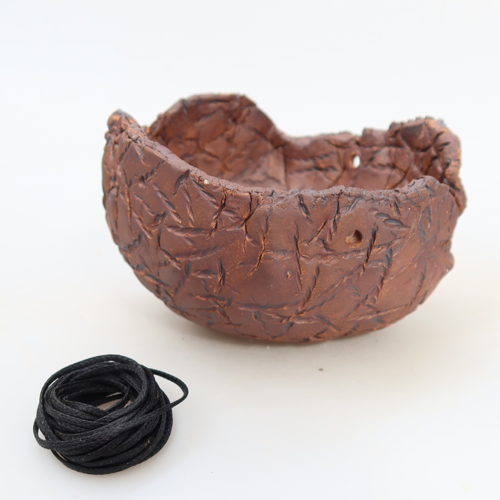Keramische schaal voor kokedama, 12 x 12 x 7,5 cm, kleur: bruin