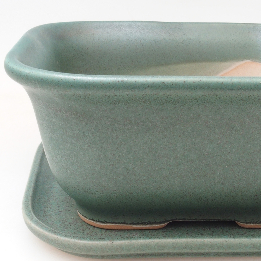 Bonsai kom + schotel H37 - 14,5x13x6,5 cm - groen