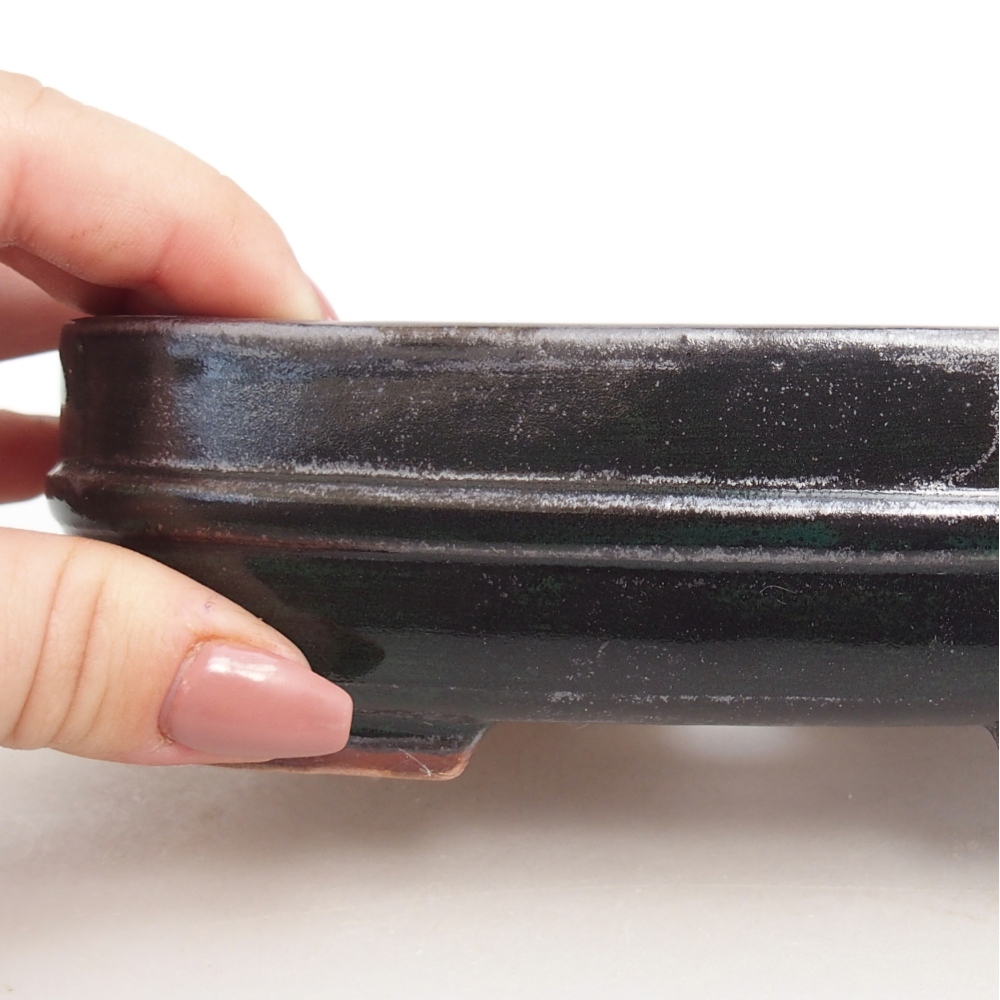 Bonsaischaal van keramiek 14,5 x 12,5 x 4,5 cm, kleur zwart