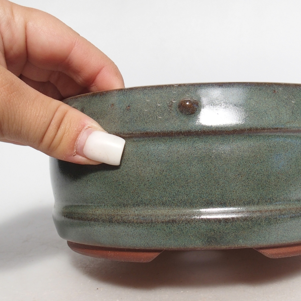 Bonsaischaal van keramiek 14,5 x 14,5 x 7 cm, groen