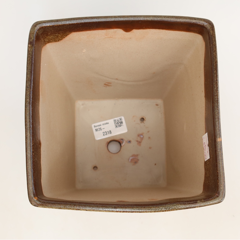 Keramische bonsaipot 15,5 x 15,5 x 19 cm, kleur bruin