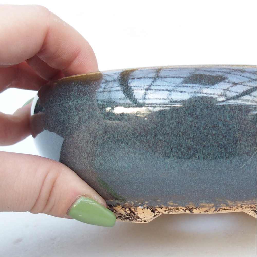 Bonsaischaal van keramiek 15 x 15 x 5,5 cm, blauwgrijs