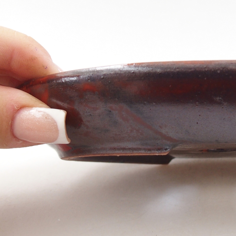 Bonsaischaal van keramiek 15,5 x 11 x 2,5 cm, rood metallic