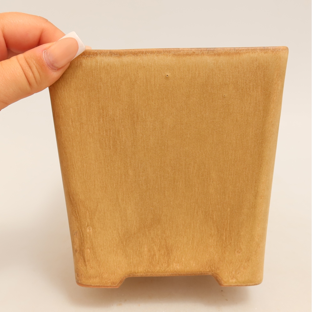 Bonsaischaal van keramiek 13 x 13 x 13,5 cm, kleur beige