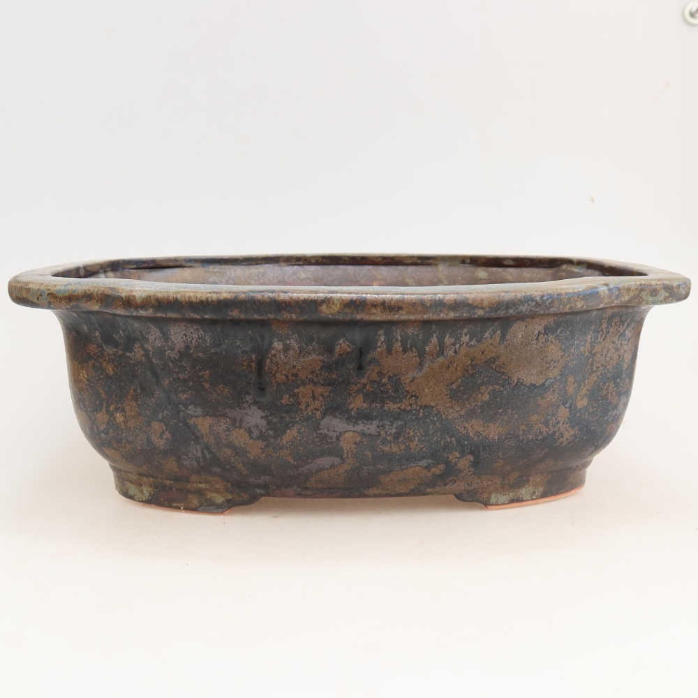 Keramische bonsaischaal 30,5 x 25,5 x 10,5 cm, kleur bruinblauw