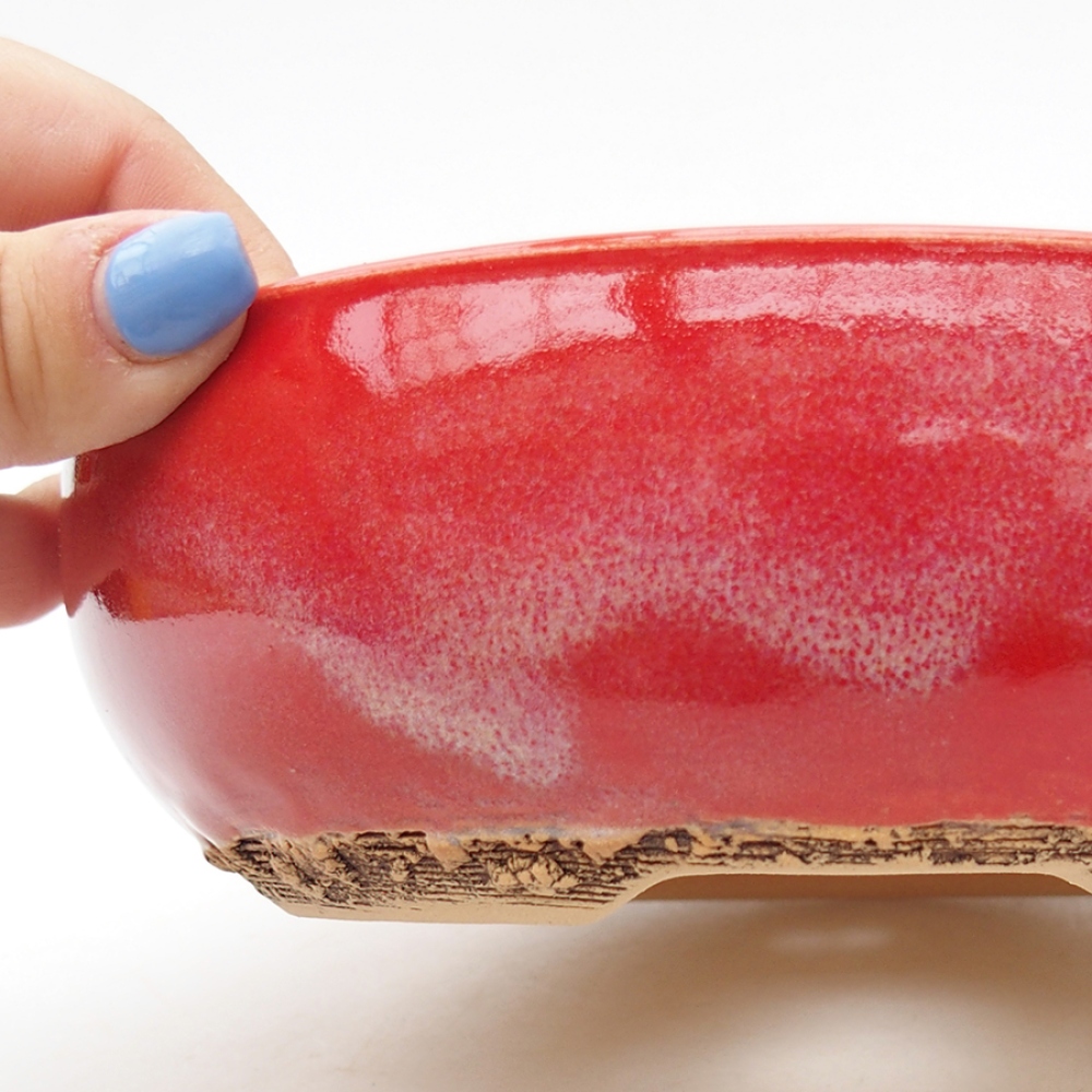 Bonsaischaal van keramiek 18 x 18 x 5,5 cm, kleur rood