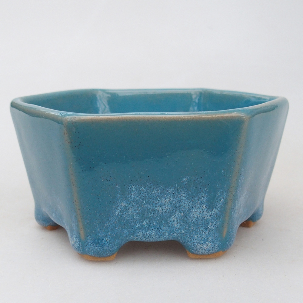 Bonsaischaal van keramiek 10,5 x 9,5 x 5 cm, kleur blauw