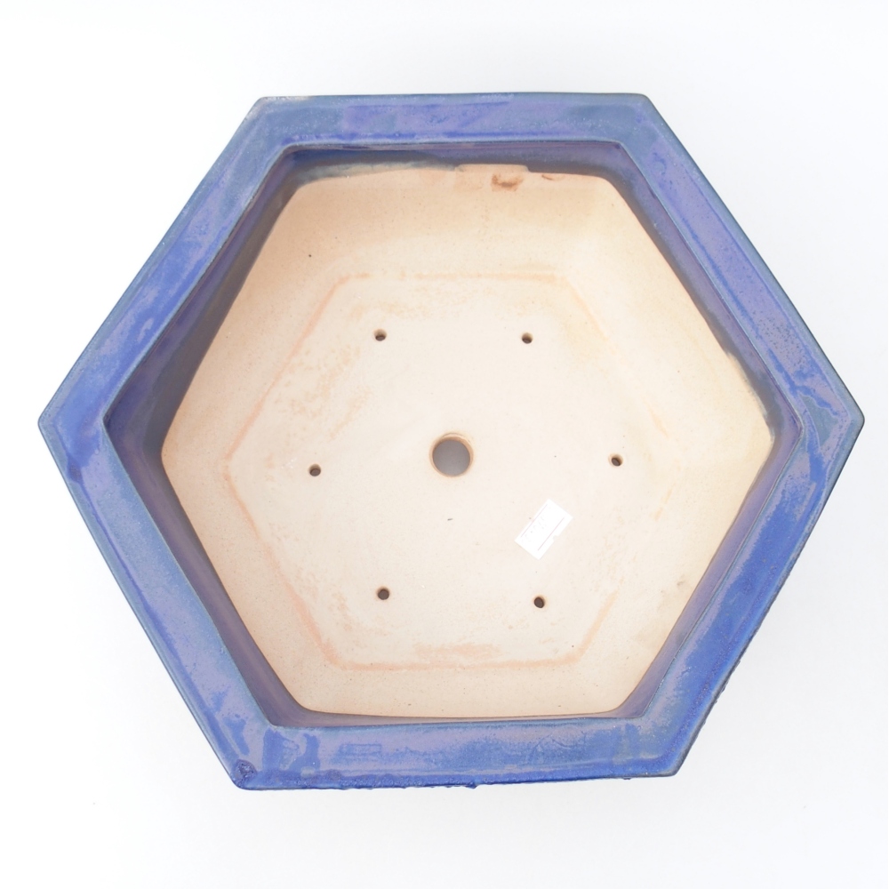 Bonsaischaal van keramiek 28 x 24,5 x 9 cm, kleur blauw