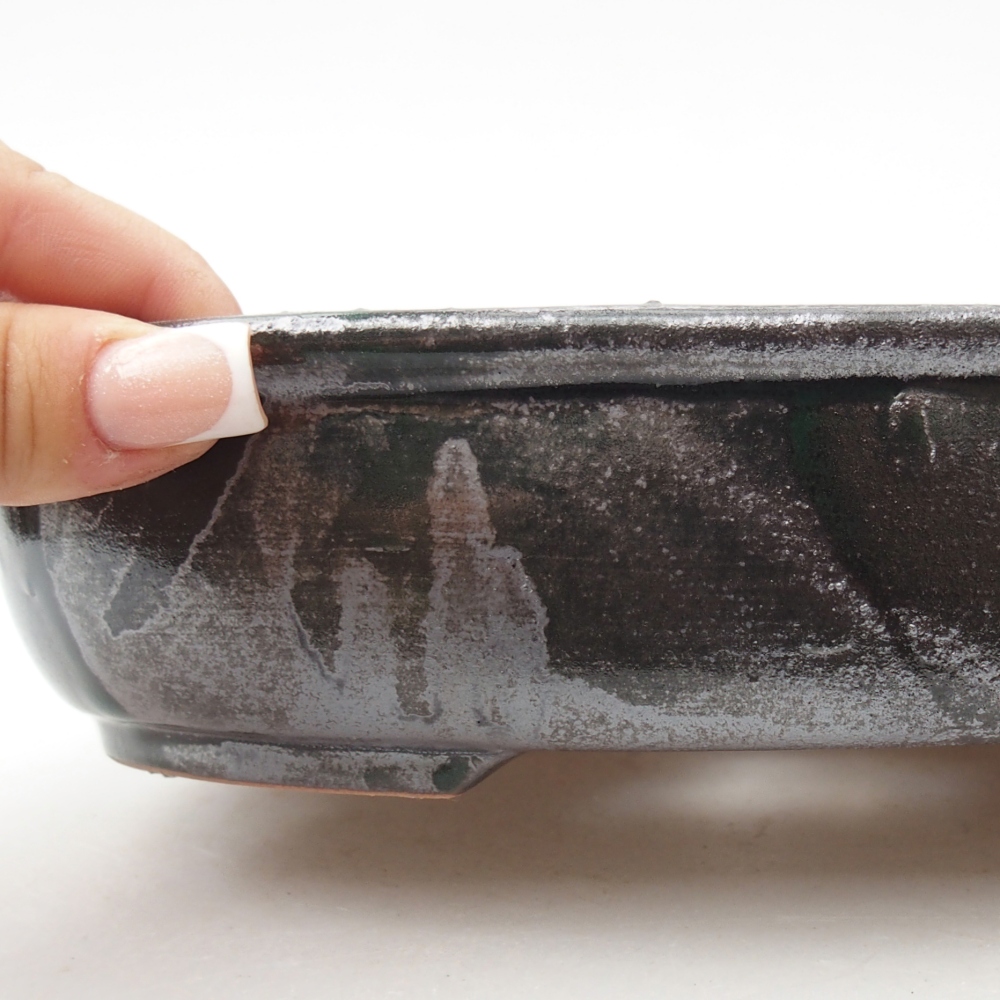 Bonsaischaal van keramiek 22 x 17 x 5 cm, metallic groen