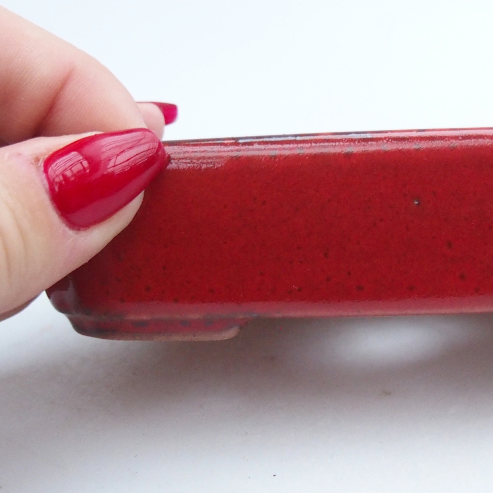 Bonsaischaal van keramiek 26 x 26 x 8 cm, kleur rood