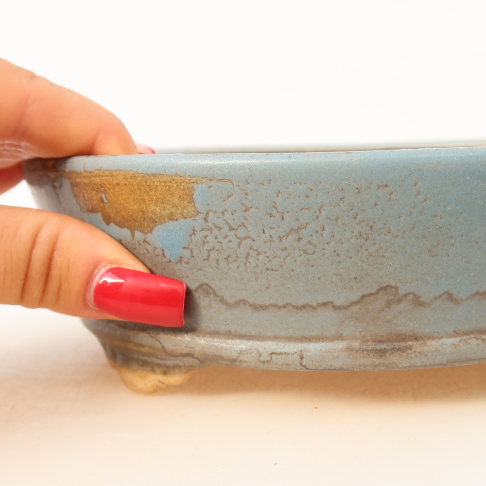 Bonsaischaal van keramiek 18 x 18 x 5 cm, kleur blauw
