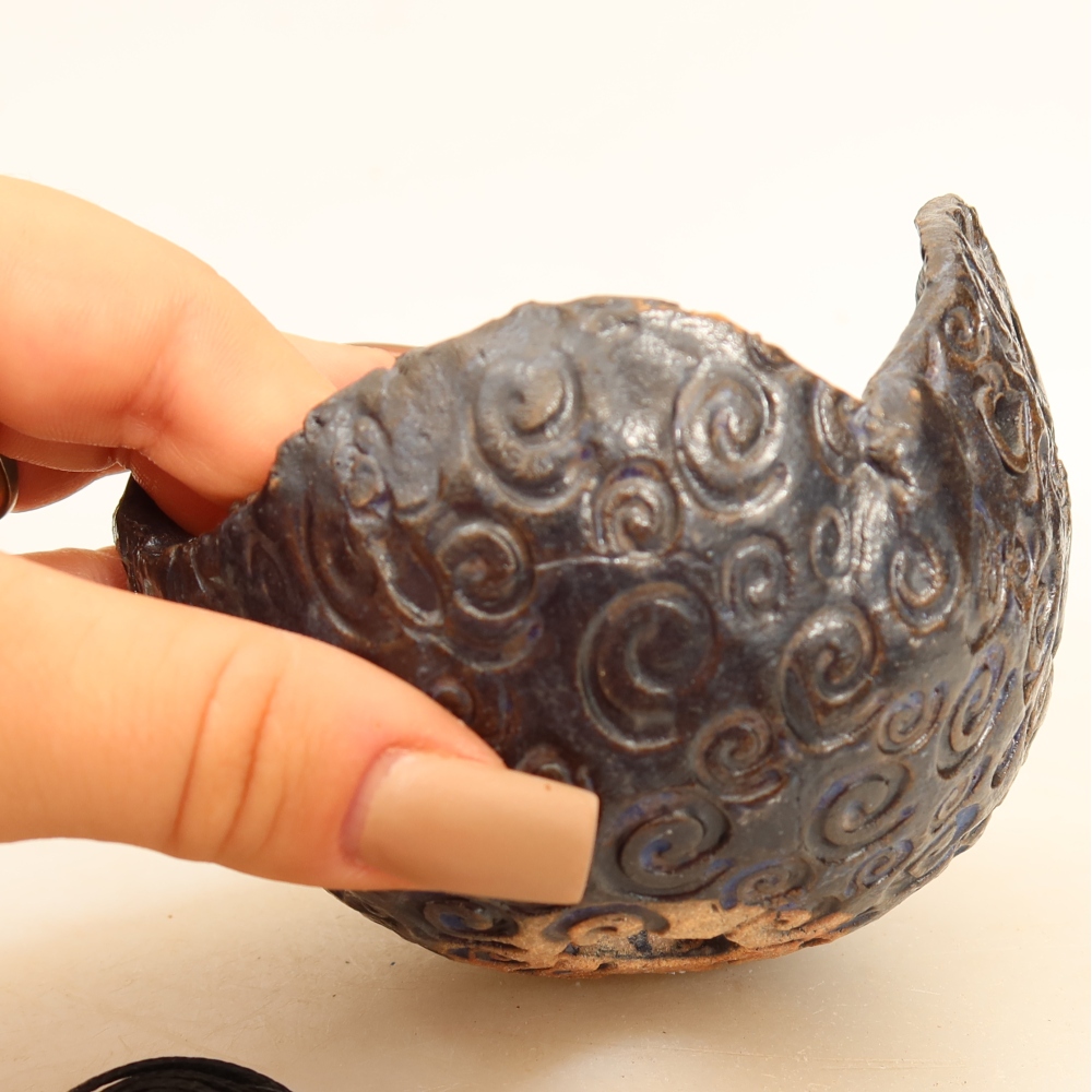 Keramische schaal voor kokedama, 10 x 9 x 8 cm, kleur: blauw