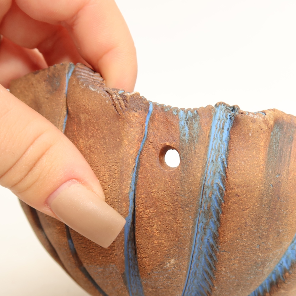 Keramische schaal voor Kokedama, 13,5 x 12 x 8 cm, kleur: blauw