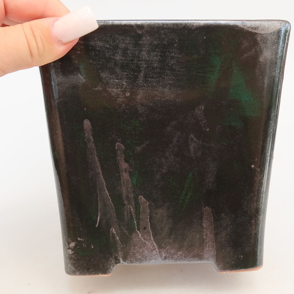 Keramische bonsaipot 13 x 13 x 14 cm, kleur metaalgroen