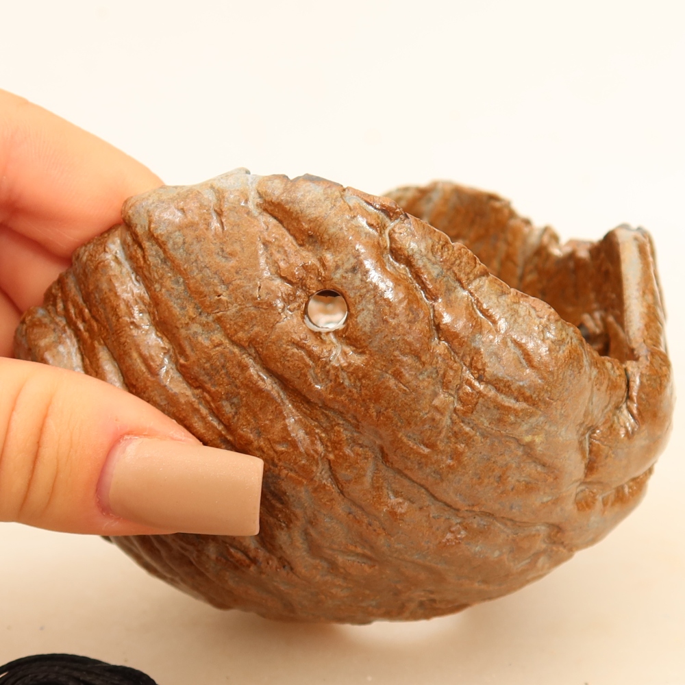 Keramische schaal voor Kokedama, 9 x 9 x 7 cm, kleur: bruin