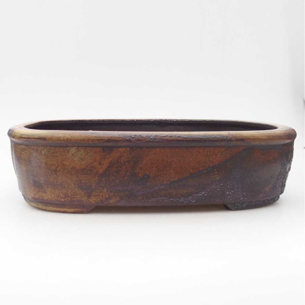 Bonsaischaal van keramiek 32 x 25 x 8 cm, kleur bruin-groen
