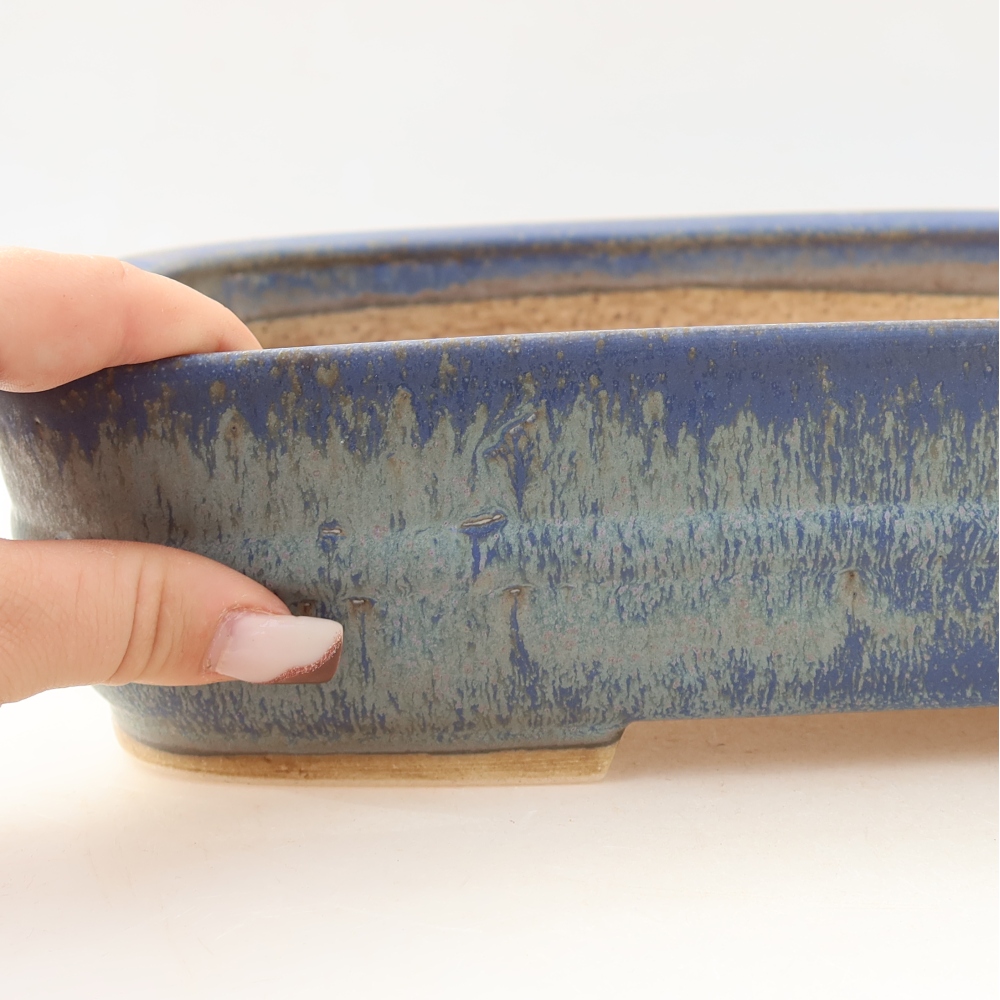 Bonsaischaal van keramiek 29,5 x 24,5 x 7,5 cm, kleur blauw