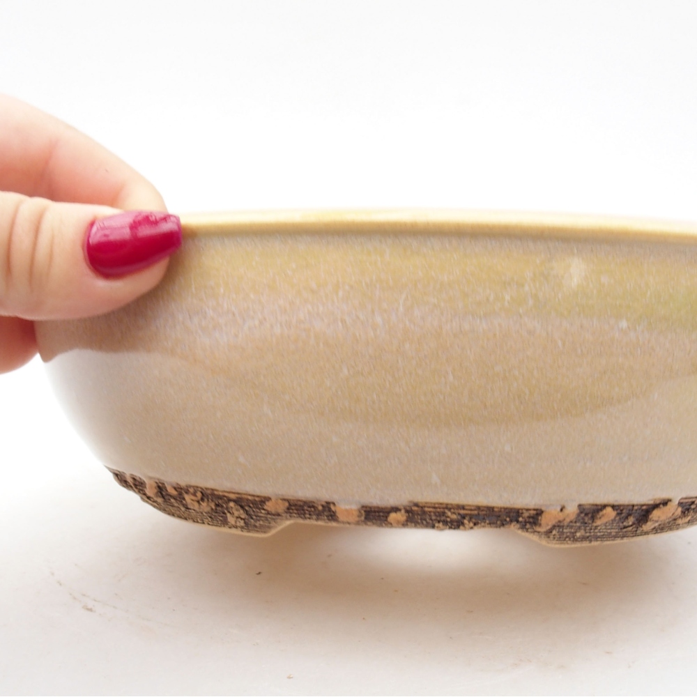 Bonsaischaal van keramiek 19,5 x 19,5 x 6 cm, kleur beige