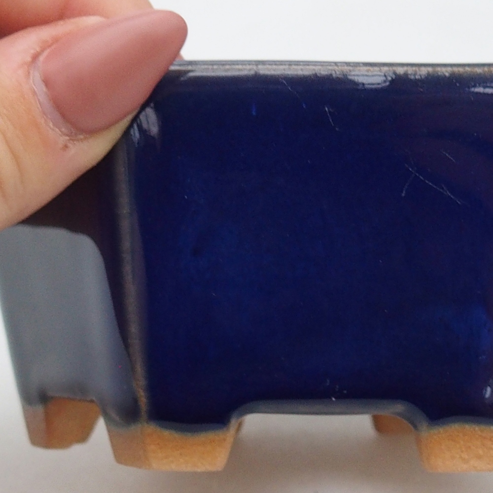 Bonsaischaal van keramiek 10,5 x 9,5 x 5 cm, kleur blauw