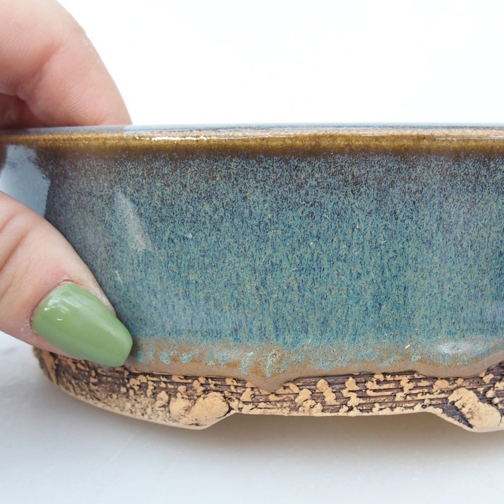 Bonsaischaal van keramiek 15,5 x 15,5 x 5 cm, blauwgrijs