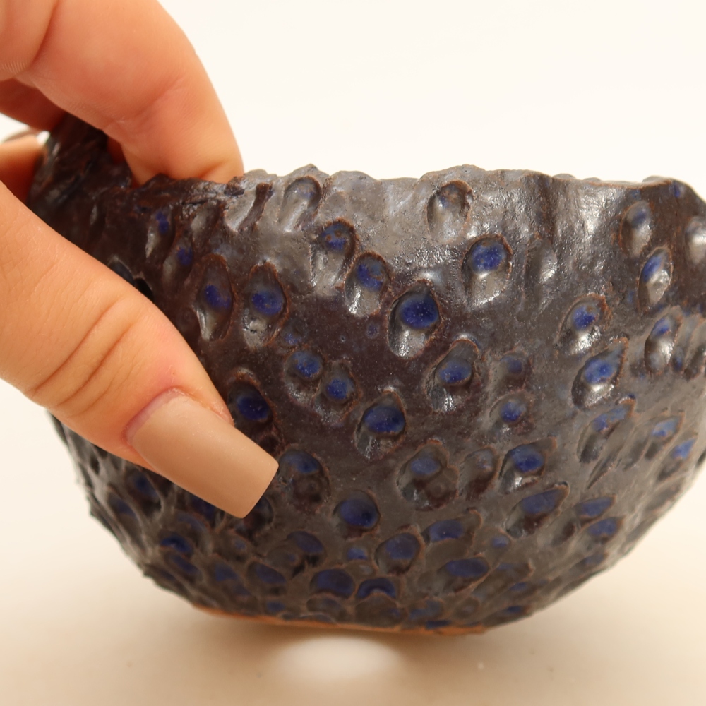 Keramische schaal voor Kokedama, 14 x 12 x 8,5 cm, kleur: blauw