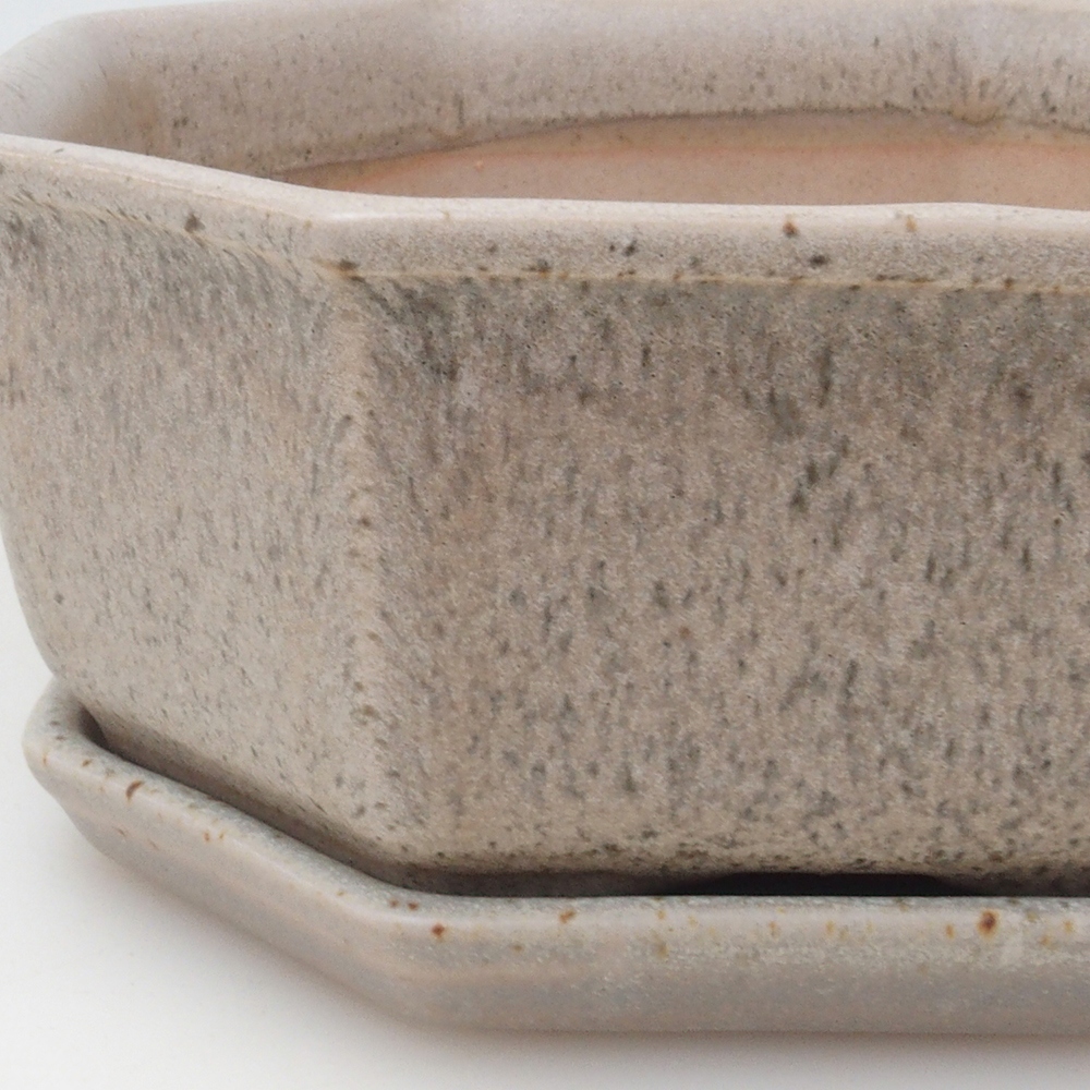 Bonsaischaal + schotel H13 - 12,5x12,5 x4,5 cm - beige