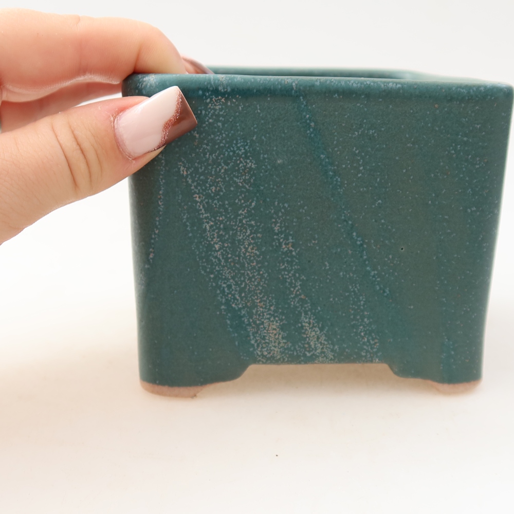 Bonsaischaal van keramiek 10 x 10 x 8 cm, kleur blauw