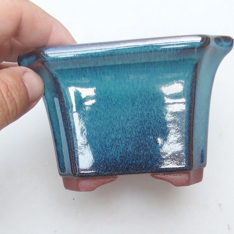 Bonsaischaal van keramiek 10,5 x 10,5 x 7,5 cm, kleur blauw