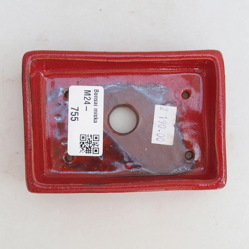 Bonsaischaal van keramiek 10,5 x 7,5 x 2 cm, kleur rood