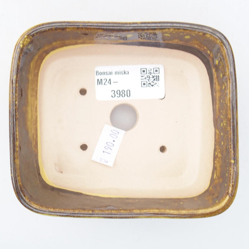 Bonsaischaal van keramiek 10,5 x 9,5 x 4 cm, geel