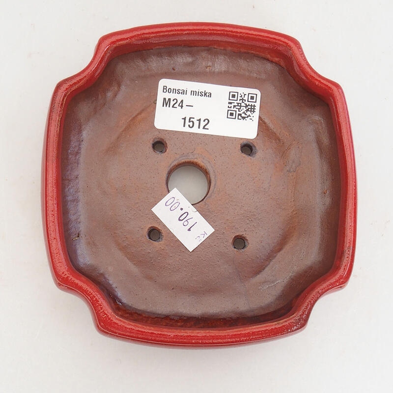 Bonsaischaal van keramiek 11 x 11 x 4 cm, kleur rood