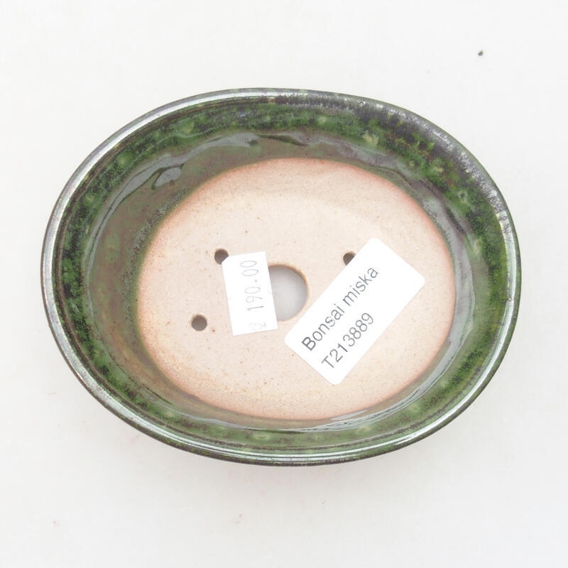 Bonsaischaal van keramiek 11 x 9 x 4 cm, metallic groen