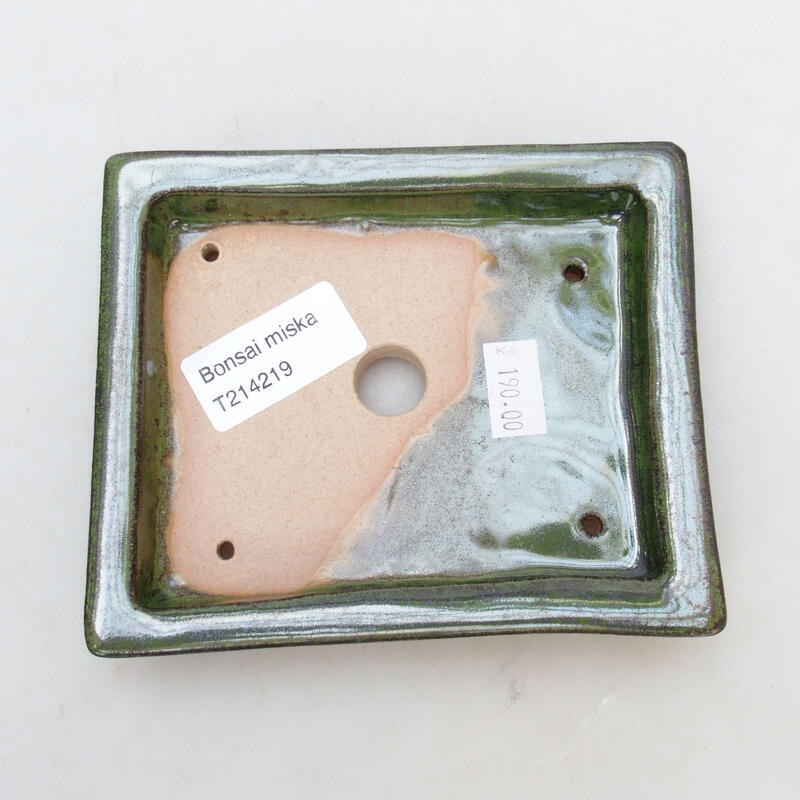 Bonsaischaal van keramiek 12,5 x 10,5 x 2,5 cm, groen