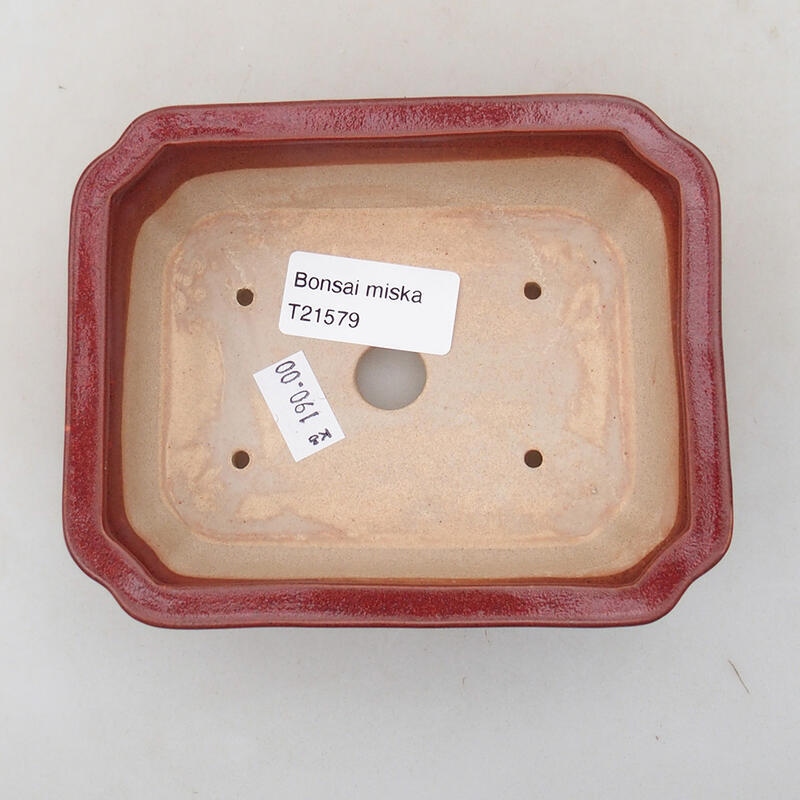 Bonsaischaal van keramiek 12,5 x 10 x 4 cm, kleur bordeauxrood
