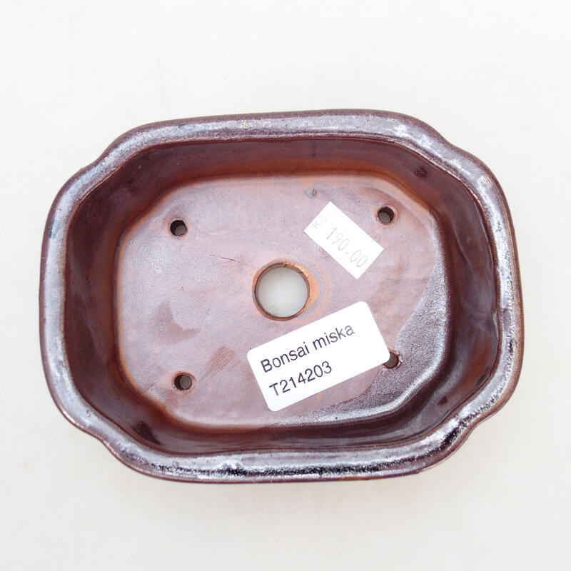 Bonsaischaal van keramiek 12,5 x 9,5 x 4,5 cm, kleur bruin-zwart