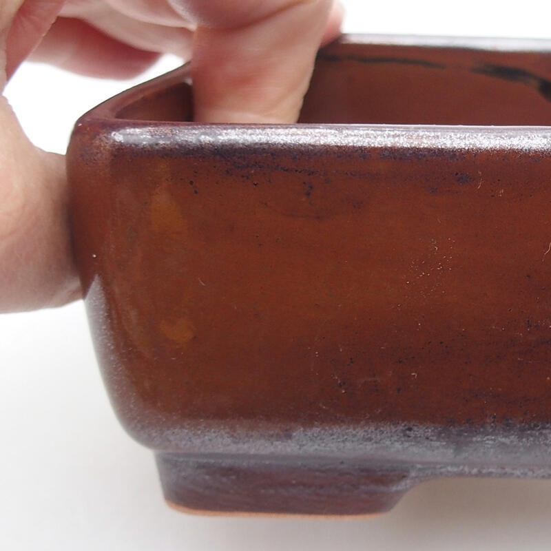 Bonsaischaal van keramiek 14,5 x 11 x 5 cm, kleur bruin