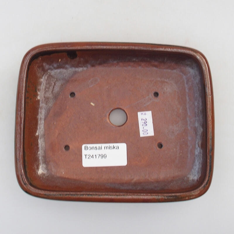 Bonsaischaal van keramiek 15,5 x 12,5 x 3 cm, kleur bruin-zwart