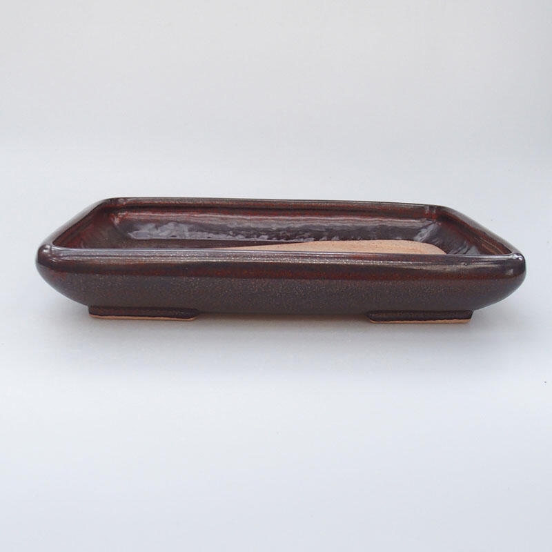 Bonsaischaal van keramiek 23,5 x 17 x 4 cm, bruin