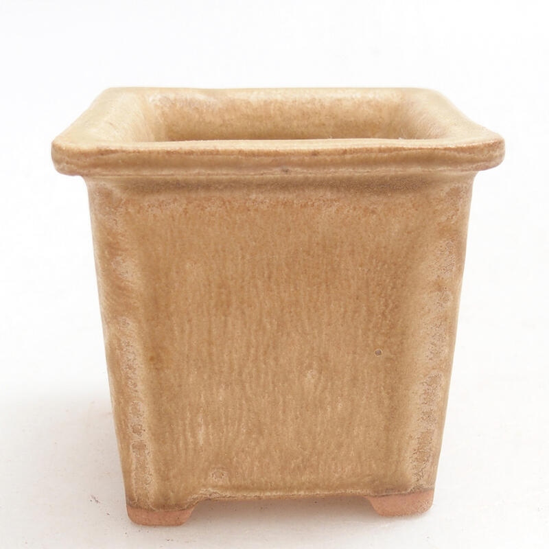 Bonsaischaal van keramiek 5,5 x 5,5 x 5 cm, kleur beige