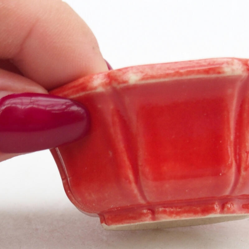 Bonsaischaal van keramiek 6 x 6 x 2,5 cm, kleur rood