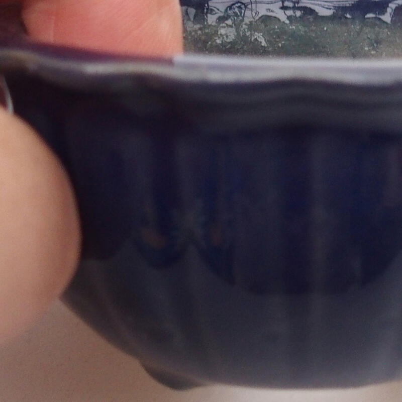 Bonsaischaal van keramiek 6 x 6 x 3,5 cm, kleur blauw