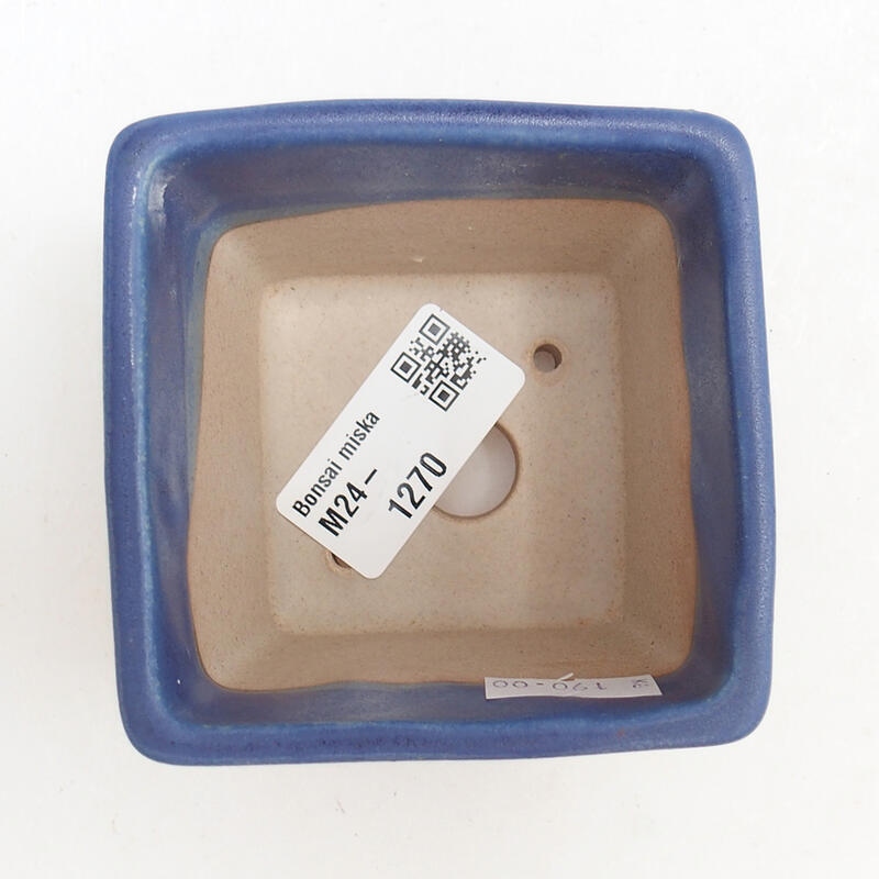 Bonsaischaal van keramiek 7,5 x 7,5 x 7 cm, kleur blauw