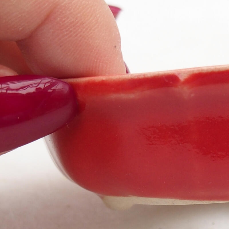 Bonsaischaal van keramiek 7 x 7 x 2,5 cm, kleur rood