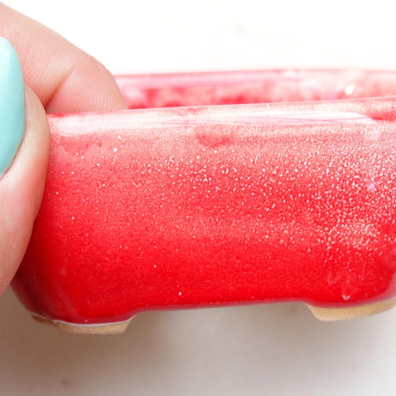 Bonsaischaal van keramiek 8,5 x 7 x 3,5 cm, rood en wit