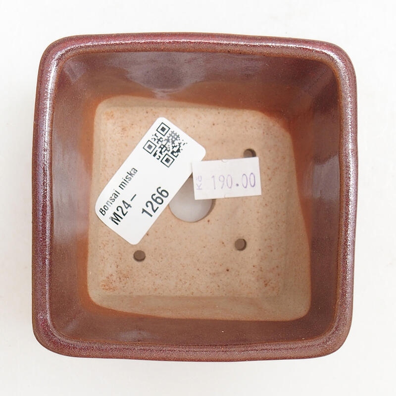 Bonsaischaal van keramiek 8,5 x 8,5 x 5,5 cm, bordeauxrood
