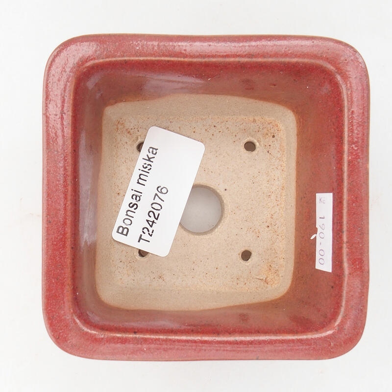 Bonsaischaal van keramiek 8,5 x 8,5 x 5,5 cm, bordeauxrood