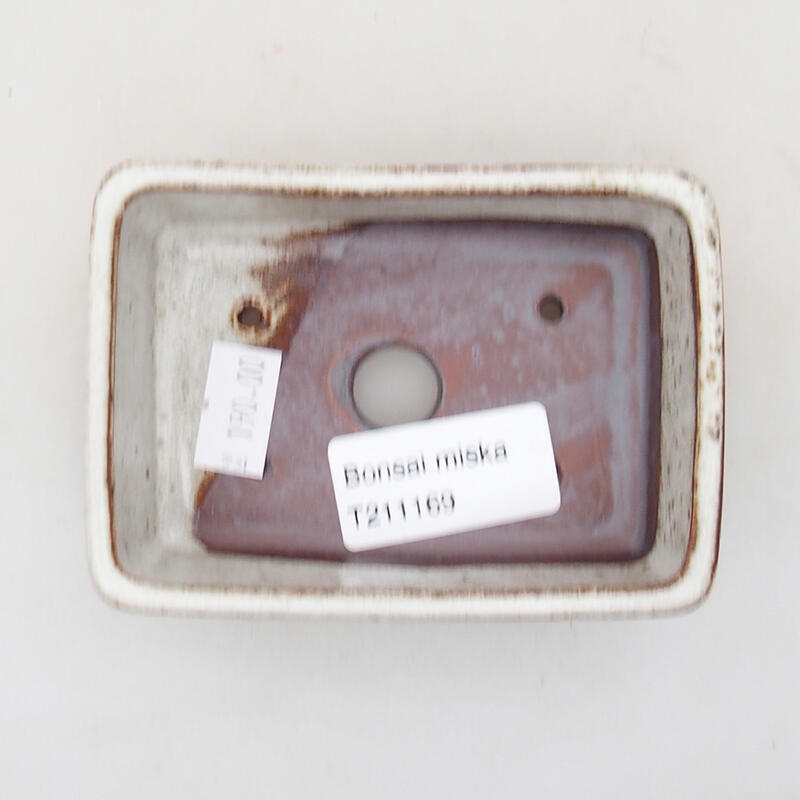 Bonsaischaal van keramiek 9,5 x 7 x 2,5 cm, kleur beige