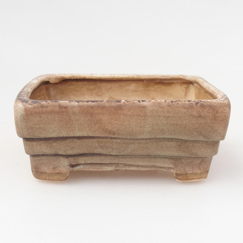 Bonsaischaal van keramiek 9 x 7,5 x 3,5 cm, kleur bruin-groen